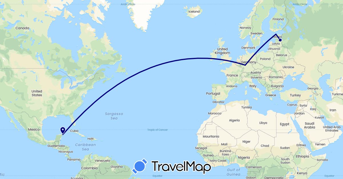TravelMap itinerary: driving in Germany, Estonia, Mexico (Europe, North America)